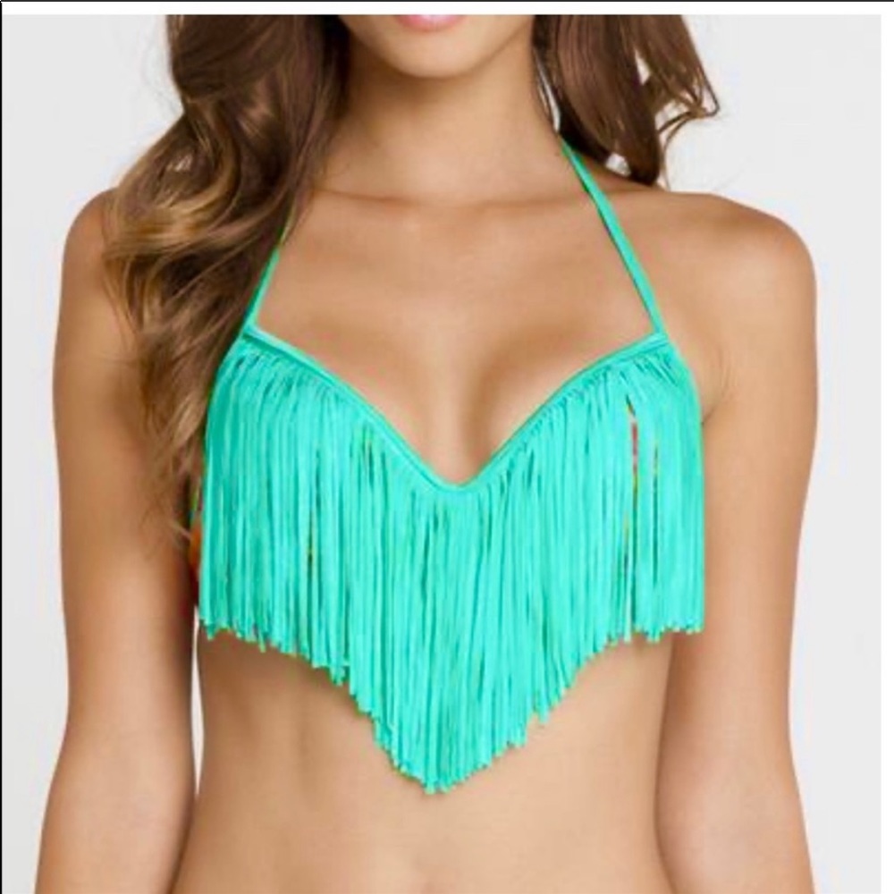 LULI FAMA Fiesta de Flores plunge fringe top